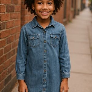 Old Navy Girls Denim Shirt Dress Size 12/XL Button Front Long Sleeve